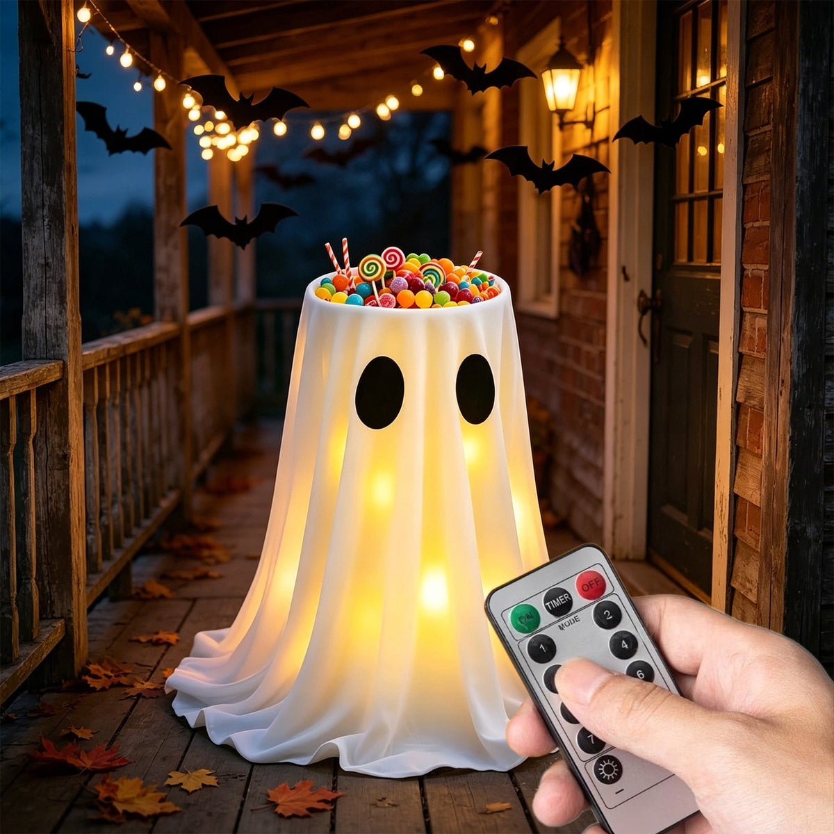 Halloween Ghost Candy Bowl Large Light Up Floor Stand with Remote Control for Halloween Party Treat Display and Trick Or Treat Setup