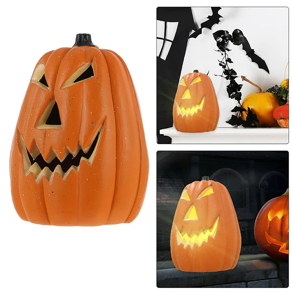 QYROS Spooky LED Light-Up Halloween Pumpkin Decoration with Glitter Finish for Indoor and Outdoor Use, 12-Inch