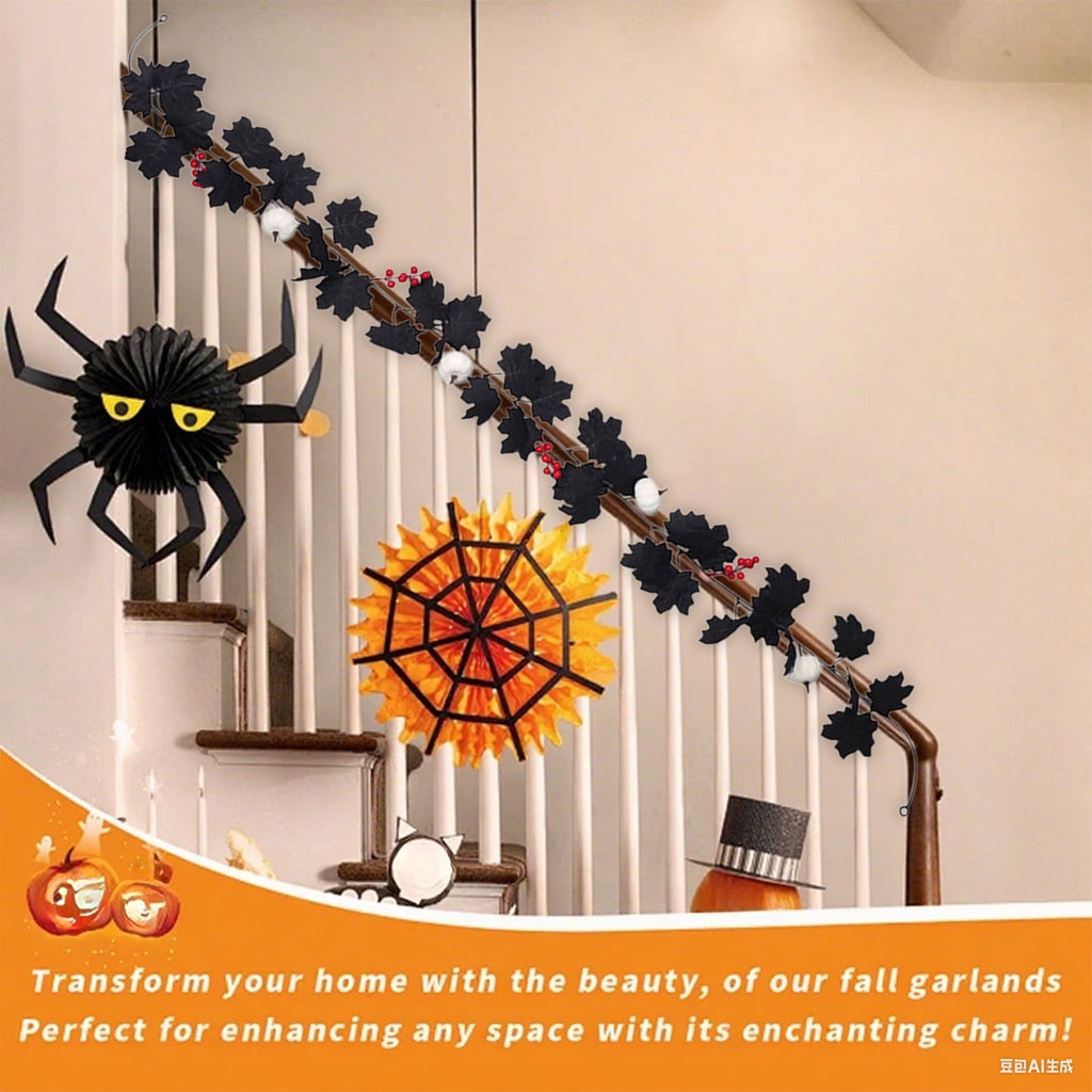XGFHYJEH Halloween Decor, Halloween Decorations, Halloween Decorations Indoor, Halloween Decor Indoor, Halloween Garland Halloween Pumpkin Rattan Maple Leaf Rattan