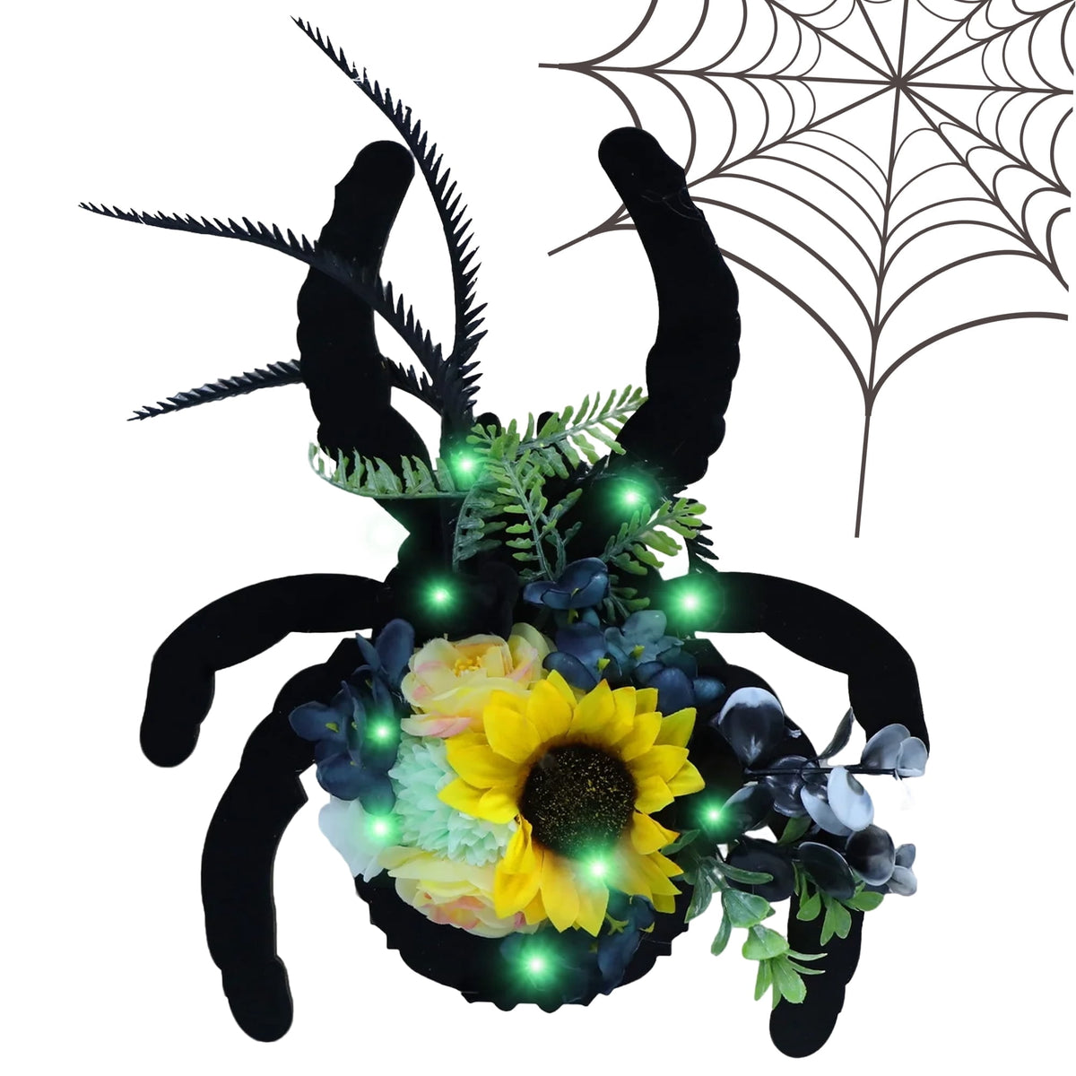 Halloween Door Hanger Wreath Spider Decorations, 30cm Halloween Party Cute Spider Artificial Flower Wreaths Decor with Lights for Front Door Farmhouse Porch Wall Decor Outdoor,Halloween Decorations