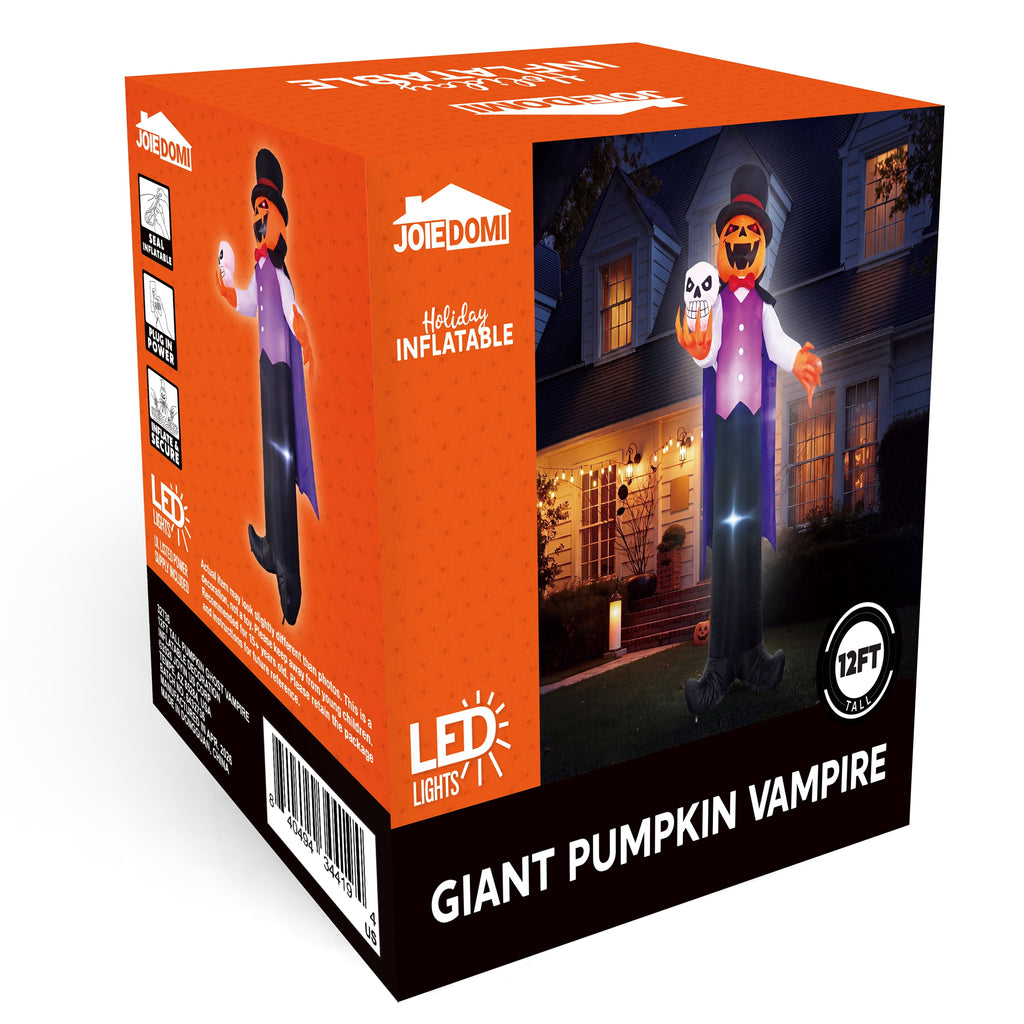 Joyfy 12 ft Giant Halloween Inflatable Pumpkin Ghost Vampire with Skull Decoration with Built-in LEDs,Ghost Halloween Decorations Outdoor Blow Up Yard Lawn Decoration