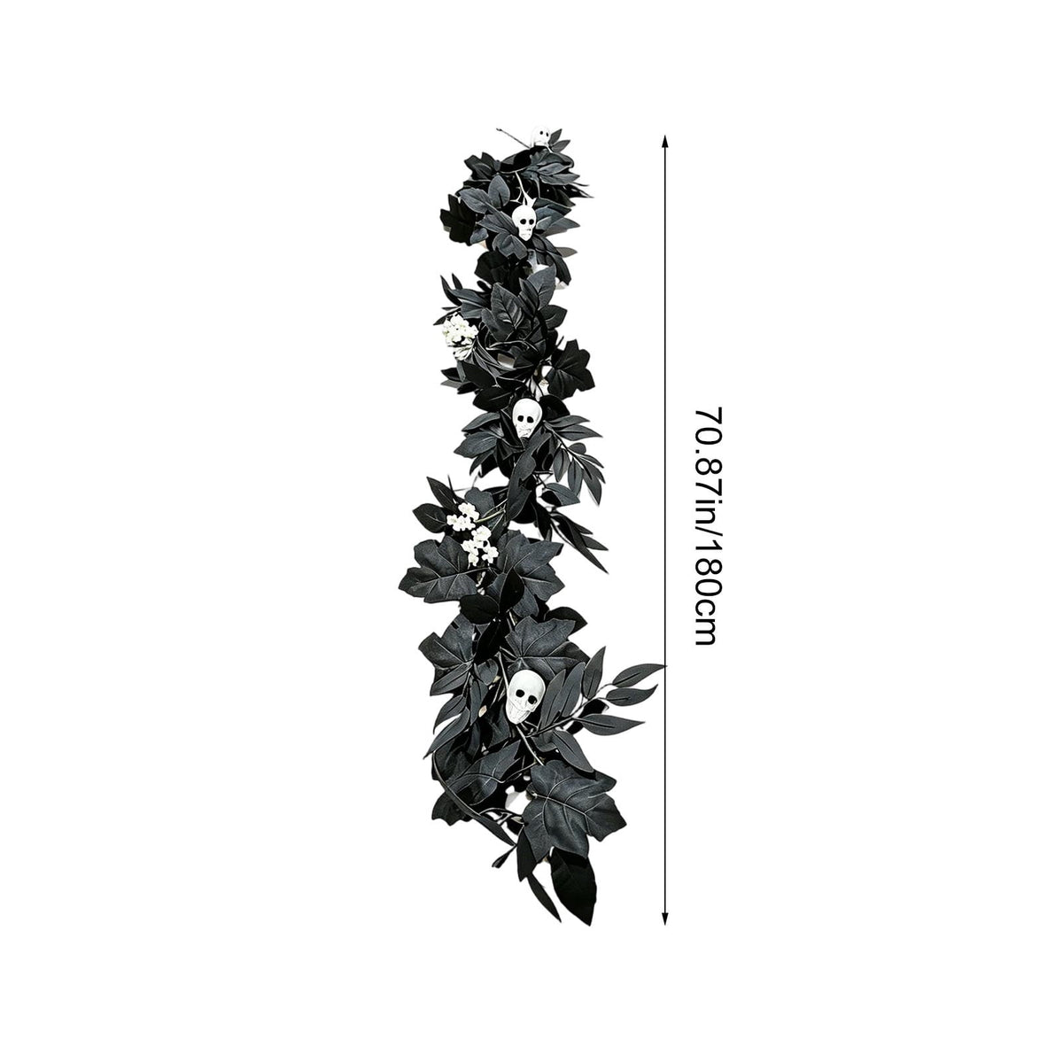Halloween Black Garland with LED Lights 70.87 Inch Gothic Foliage for Mantel Stair Halloween Party Home Indoor Decor