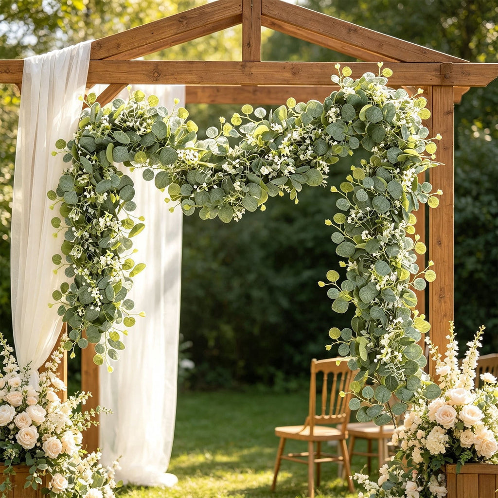yulier Artificial Garland 70.86 inch Spring Garland with Flowers, Faux Vines Floral Hanging Garland for Holiday Wedding Spring Home Party Window Door Fireplace Table Indoor Outdoor Decor